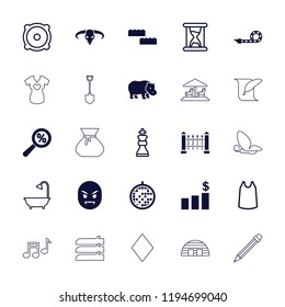 Vector  filled and outline icons such as building block, party pipe, disco ball, money chart, singlet, shower. editable art icons for web and mobile.