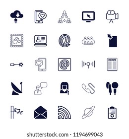 Vector  filled and outline icons such as envelope, medical clipboard, satellite. editable communication icons for web and mobile.