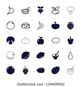 Vector filled and outline icons such as potato, orange, lemon, lemon, strawberry, apple. editable vegetarian icons for web and mobile.