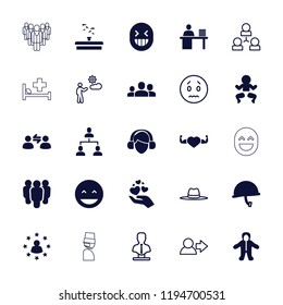 Vector filled and outline icons such as laughing emot, newborn child, heart with muscles. editable person icons for web and mobile.