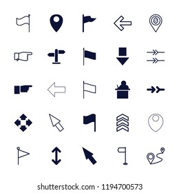 Vector  filled and outline icons such as teacher, flag, direction, pointing, arrow down, distance. editable pointer icons for web and mobile.