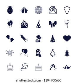 Vector filled and outline icons such as award, tent, love letter, lovebirds. editable celebration icons for web and mobile.