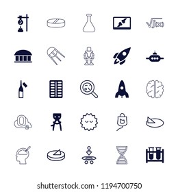 Vector  filled and outline icons such as observatory, rocket, hair removal, test tube, pill, ampoule. editable science icons for web and mobile.