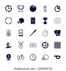 Vector filled and outline icons such as trophy, football pitch, football on phone. editable competition icons for web and mobile.