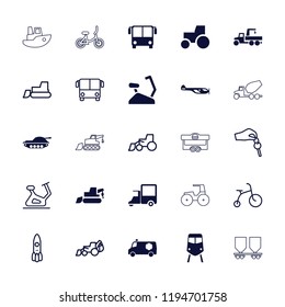 Vector  filled and outline icons such as airport bus, train, helicopter, tank, child bicycle. editable vehicle icons for web and mobile.