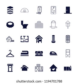 Vector  filled and outline icons such as door with heart, business center building, plan, door. editable house icons for web and mobile.
