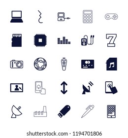 Vector  filled and outline icons such as credit card, camera display, laptop connection, 7 number. editable digital icons for web and mobile.