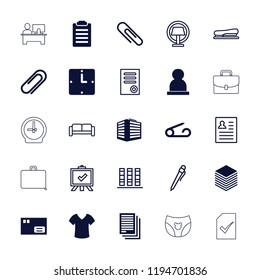 Vector  filled and outline icons such as pin, parcel, clip, paper, wall clock, sofa, document, board. editable office icons for web and mobile.