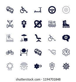 Vector  filled and outline icons such as lottery, office chair, helm, train toy, gear, gear keyhole. editable wheel icons for web and mobile.