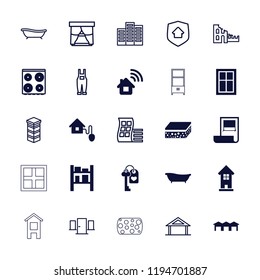 Vector filled and outline icons such as window, building, cargo barn, bath, garage, smart home, home. editable house icons for web and mobile.