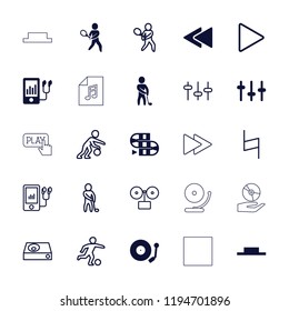 Vector filled and outline icons such as equalizer, gramophone, tennis playing, play, fast forward. editable player icons for web and mobile.