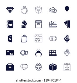 Vector  filled and outline icons such as parcel, tag, ring, diamond, box, necklace, shopping bag, rings, sale. editable gift icons for web and mobile.