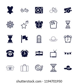 Vector  filled and outline icons such as woman hat, corset, trailer, desk phone, party flag, flag. editable vintage icons for web and mobile.