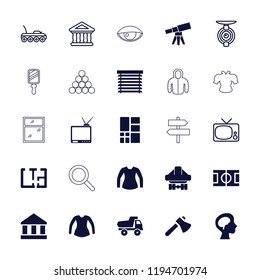 Vector filled and outline icons such as toy car, blouse, human brain, grid, plan, window shutter, tv, bank. editable view icons for web and mobile.