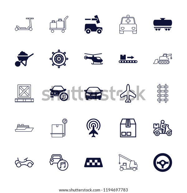 Vector  filled and outline icons such as taxi,\
helicopter, car, luggage scan. editable transportation icons for\
web and mobile.