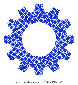 Vector filled rhombus icons are organized into gearwheel collage. Mechanics design concept constructed of filled rhombus elements.