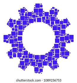 Vector filled square icons are united into gearwheel combination. Technical design concept constructed with filled square components.