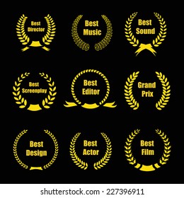 Vector Film Awards, gold award  wreaths on black background