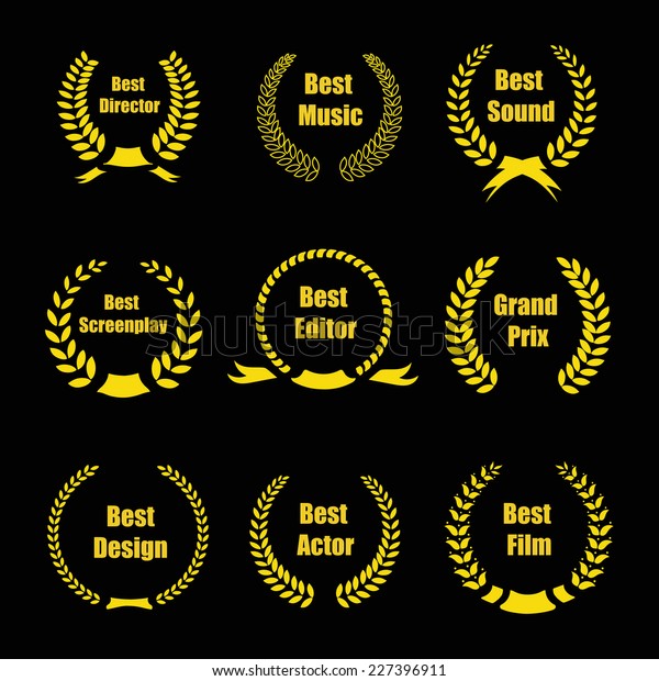 Vector Film Awards, gold award  wreaths on\
black background