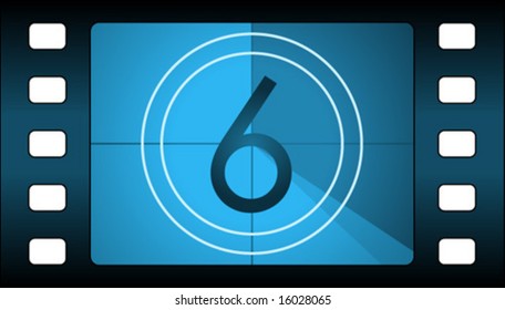 Vector film countdown. Number 6.