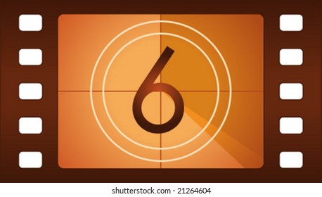 Vector film countdown. Number 6.