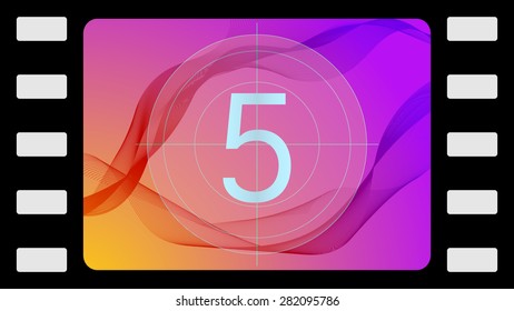 Vector film countdown on an abstract background. Frame 5 of 10.