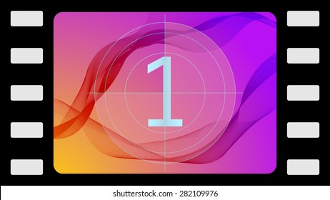 Vector film countdown on an abstract background. Frame 1 of 10.