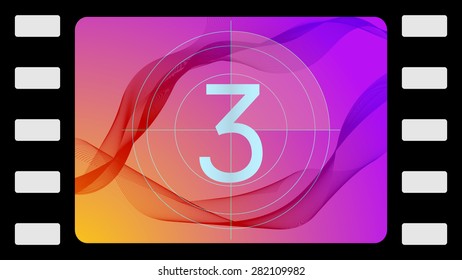 Vector film countdown on an abstract background. Frame 3 of 10.