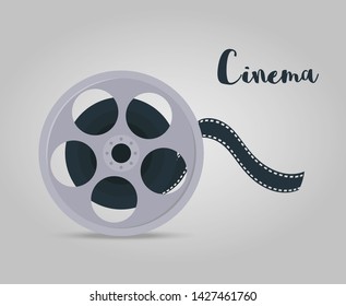 Vector film disk with tape for cinema theatre, cinematography video. Spool with celluloid