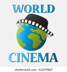 Vector of film and earth, cinema symbol or icon, cinema logo, cinema illustration