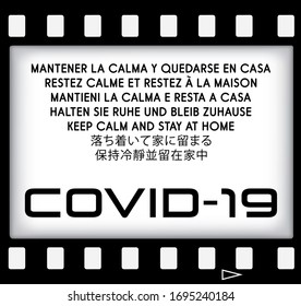 Vector film frame and information about global coronavirus pandemic. Vector illustration.