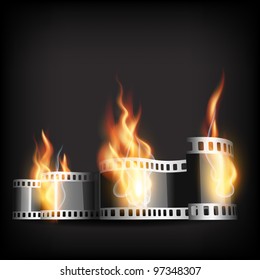 vector film reel in burning style background