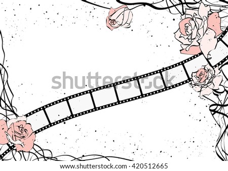 vector film strip background with pink roses 