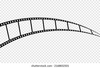 Vector film strip PNG. Roll of retro film strip on isolated transparent background. Photographic film in retro style. Curved film strip PNG.