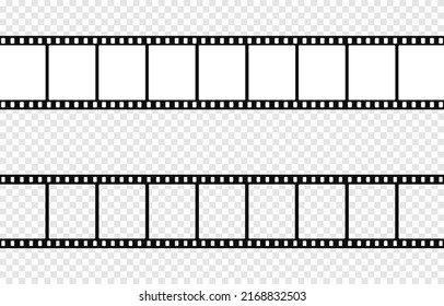 Vector film strip PNG. Roll of retro film strip on isolated transparent background. Photographic film in retro style. Curved film strip PNG.