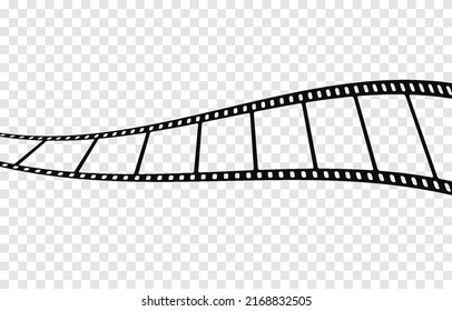 Vector film strip PNG. Roll of retro film strip on isolated transparent background. Photographic film in retro style. Curved film strip PNG.