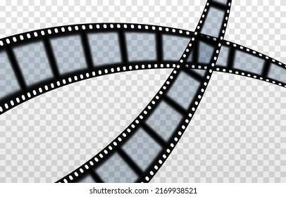 Vector film strip PNG. Roll of retro film strip on isolated transparent background. Photographic film in retro style. Curved film strip PNG.