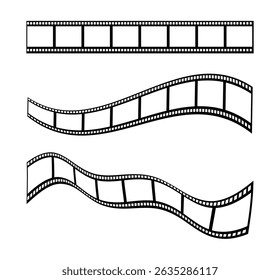 Vector film strip. Roll retro film. Film in retro style. Curved film strip. Retro photos, movies or movie frames. Video tape strip roll. Symbol of cinema. Vector illustrations EPS10