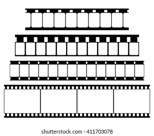 Vector Film Strip Set Illustration on White Background. Abstract Film Strip Super 8 16 35mm  design template. Film Strip Seamless Pattern.