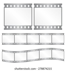 Vector film strips - waveform and straight strip. Insulated windows - you can create variable long straight filmstrip. Color silver/grey. Eps 10 vector file. 