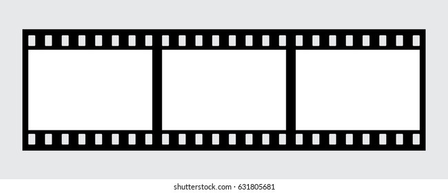 Vector filmstrip. 3 Frames. Horizontal. Black and White. 