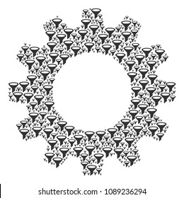 Vector filter icons are arranged into gearwheel illustration. Development design concept constructed from filter objects.