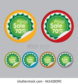 Vector : Final Sale 70% Off Campaign Promotion Infographics Icon on Circle Peeling Sticker