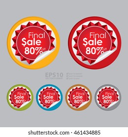 Vector : Final Sale 80% Off Campaign Promotion Infographics Icon on Circle Peeling Sticker