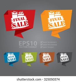 Vector : Final Sale Origami Speech Bubble or Speech Balloon Infographics Sticker, Label, Sign or Icon