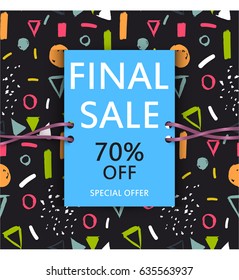 Vector final sale poster. Cute discount card. Seasonal sales banner design. Sell-out, clearance, closeout. Advertising template. Colorful promo illustration. Bright coupon.