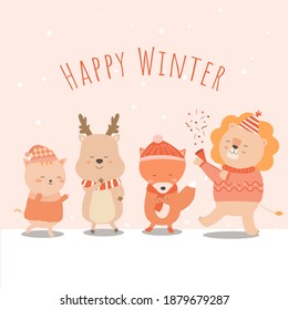 vector of final winter with lion, fox, cat and lion