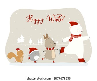 vector of final winter with lion, fox, cat and lion