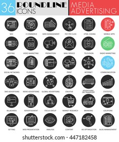 Vector finance banking circle white line black icon set. Modern icon design for web