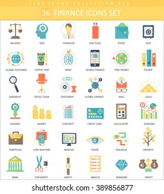 Vector finance and business color flat icon set. Elegant style  financial icons design for web and apps.